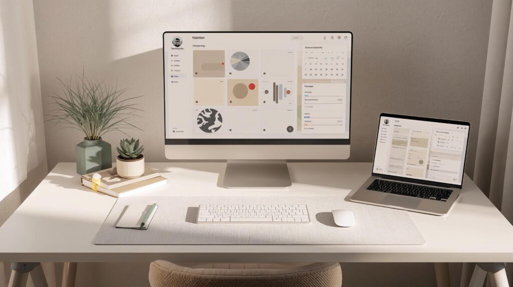Notion for home office organization Featured Image Notion workspace dashboard for home office organization with tasks and notes