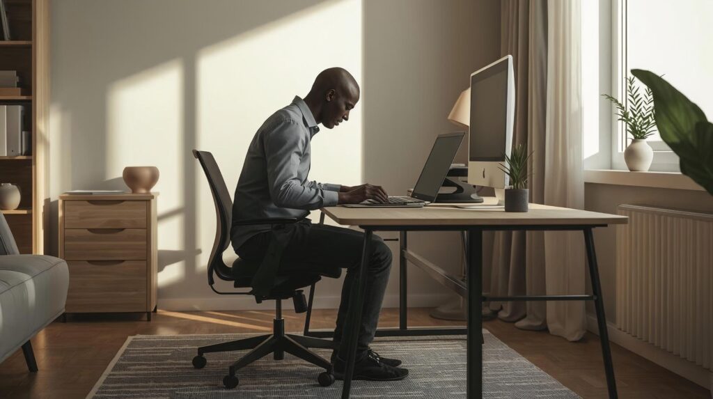 desk-hunch-posture desk setup ergonomics