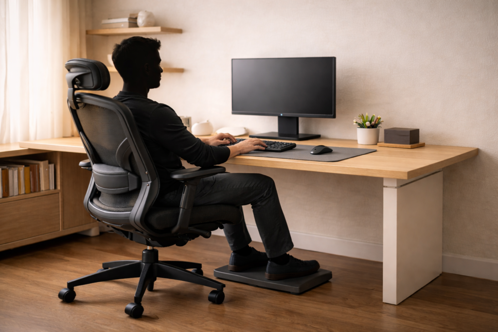 monitor-eye-level desk setup ergonomics