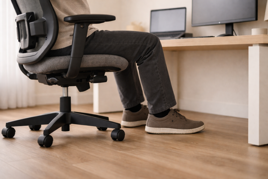 feet supported and correct chair height Chair height and foot support to reduce desk sitting pain