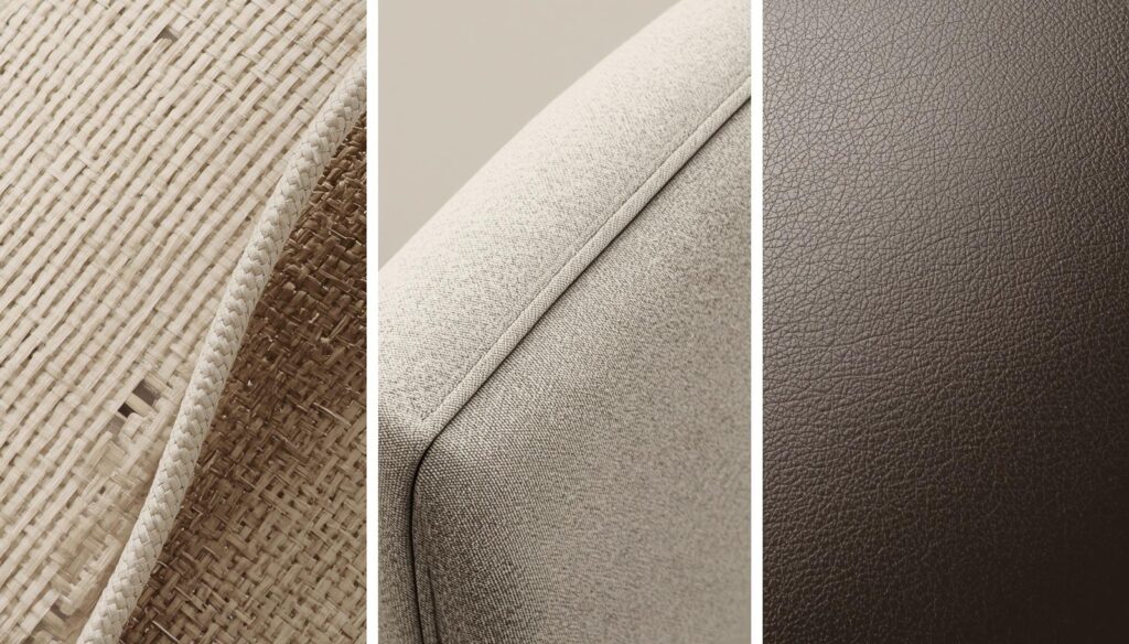 Best Office Chair Material for a Home Office - Material Close-up view comparing mesh, fabric, and leather chair materials side by side.